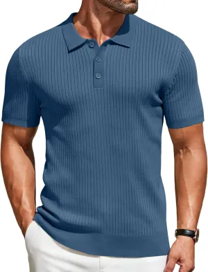 COOFANDY Mens Knit Polo Shirts Short Sleeve Golf Shirts Button Down Casual Polo T Shirts Textured Slim Fit Pullover