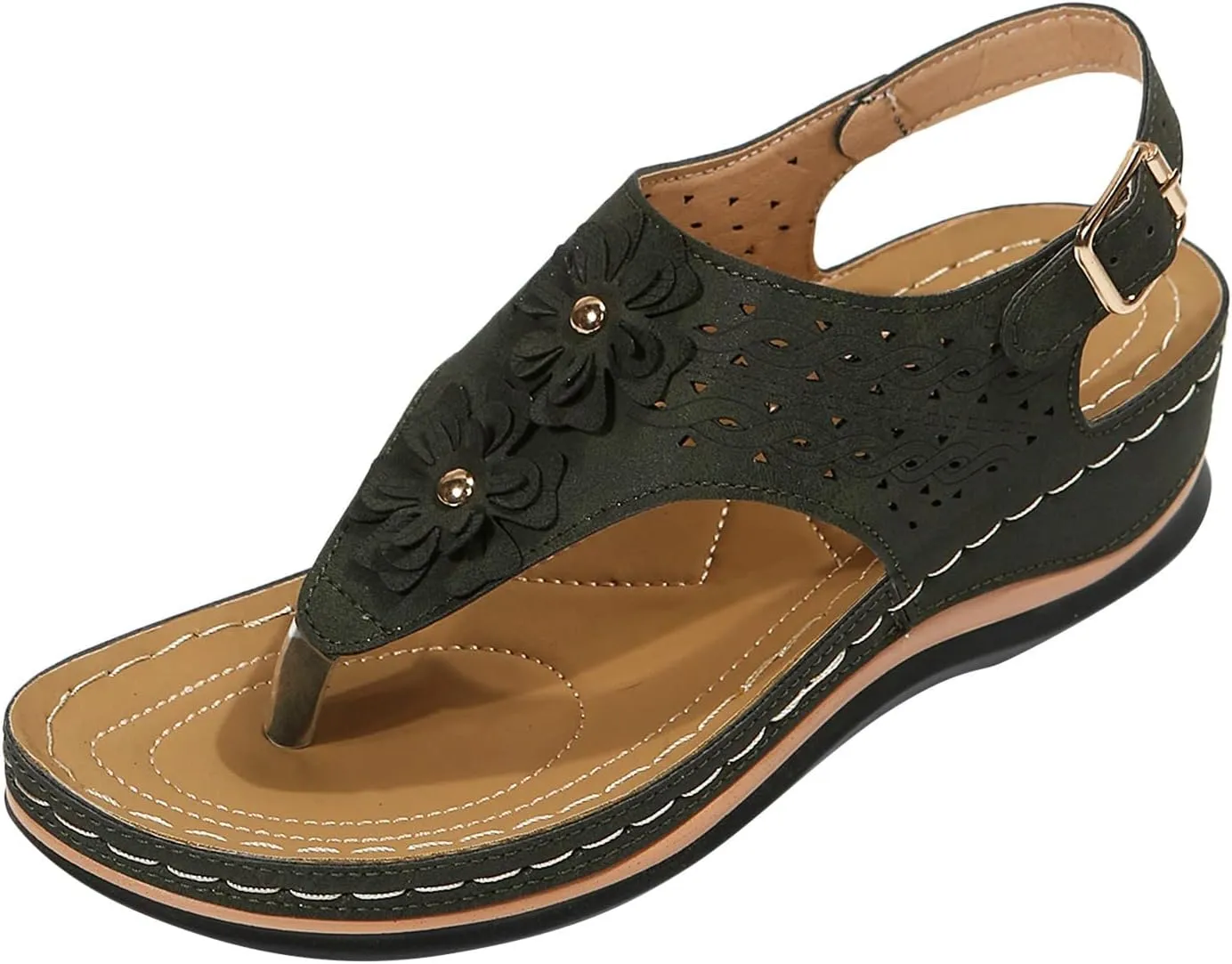 cooki Womens Sandals Comfortable Dressy Orthopedic Sandals for Women Thong T-Strap Casual Summer Arch Support Beach Sandals
