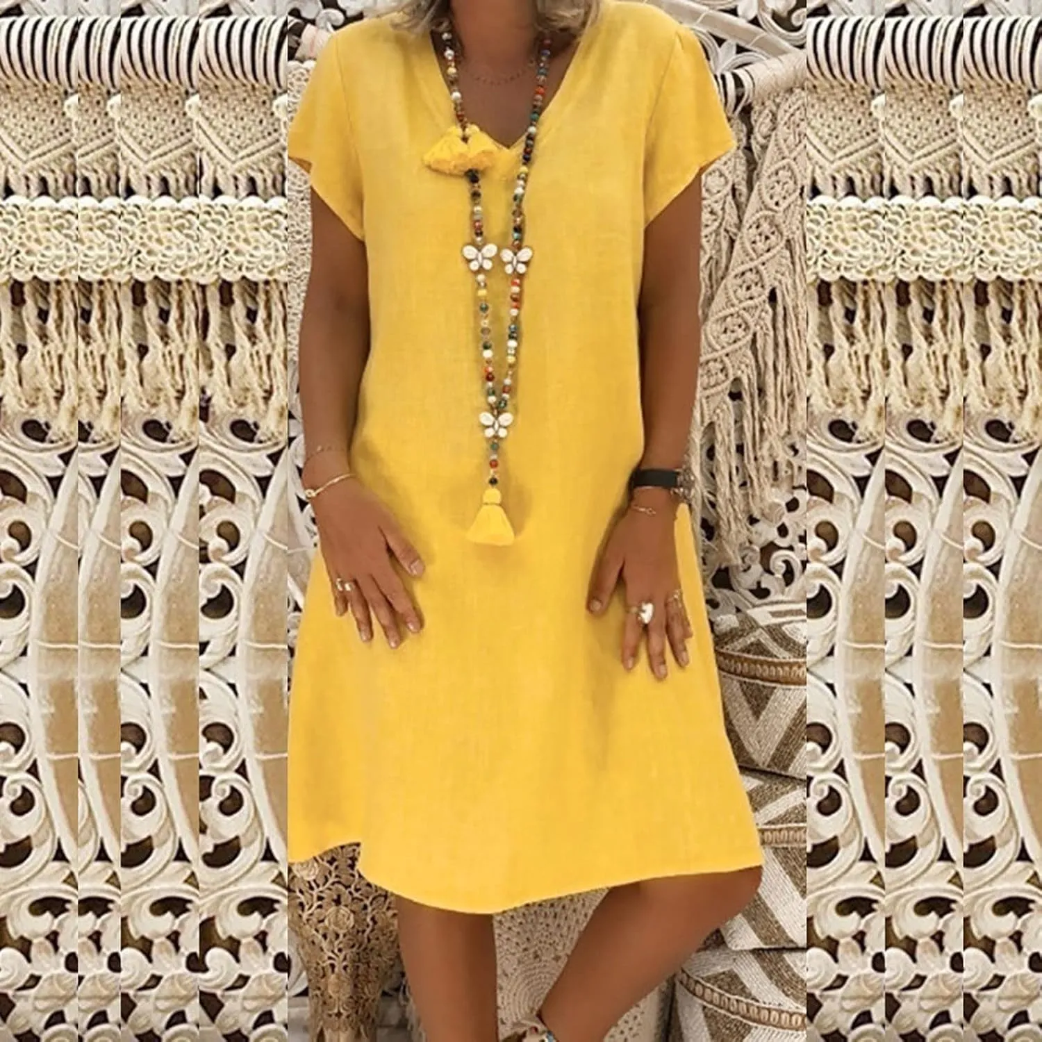 Cotton Linen Dress for Women 2025 Casual Short Sleeve Knee Length Dresses Summer Vacation Fashion Sundresses