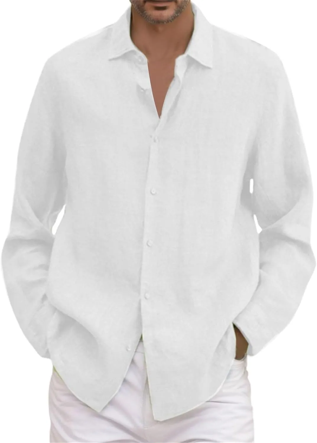 Cotton Linen Shirts for Men Long Sleeve Button Down Shirts Summer Beach Shirts Loose Fit Casual Shirts Vacation Tops