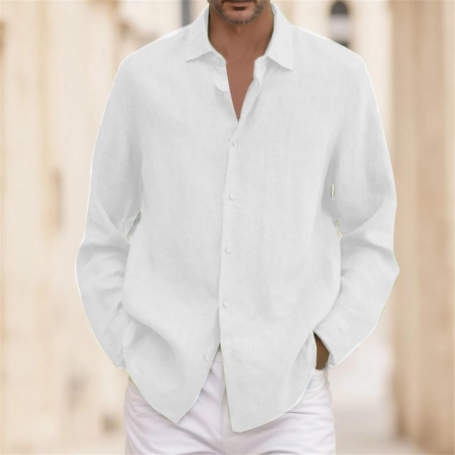 Cotton Linen Shirts for Men Long Sleeve Button Down Shirts Summer Beach Shirts Loose Fit Casual Shirts Vacation Tops