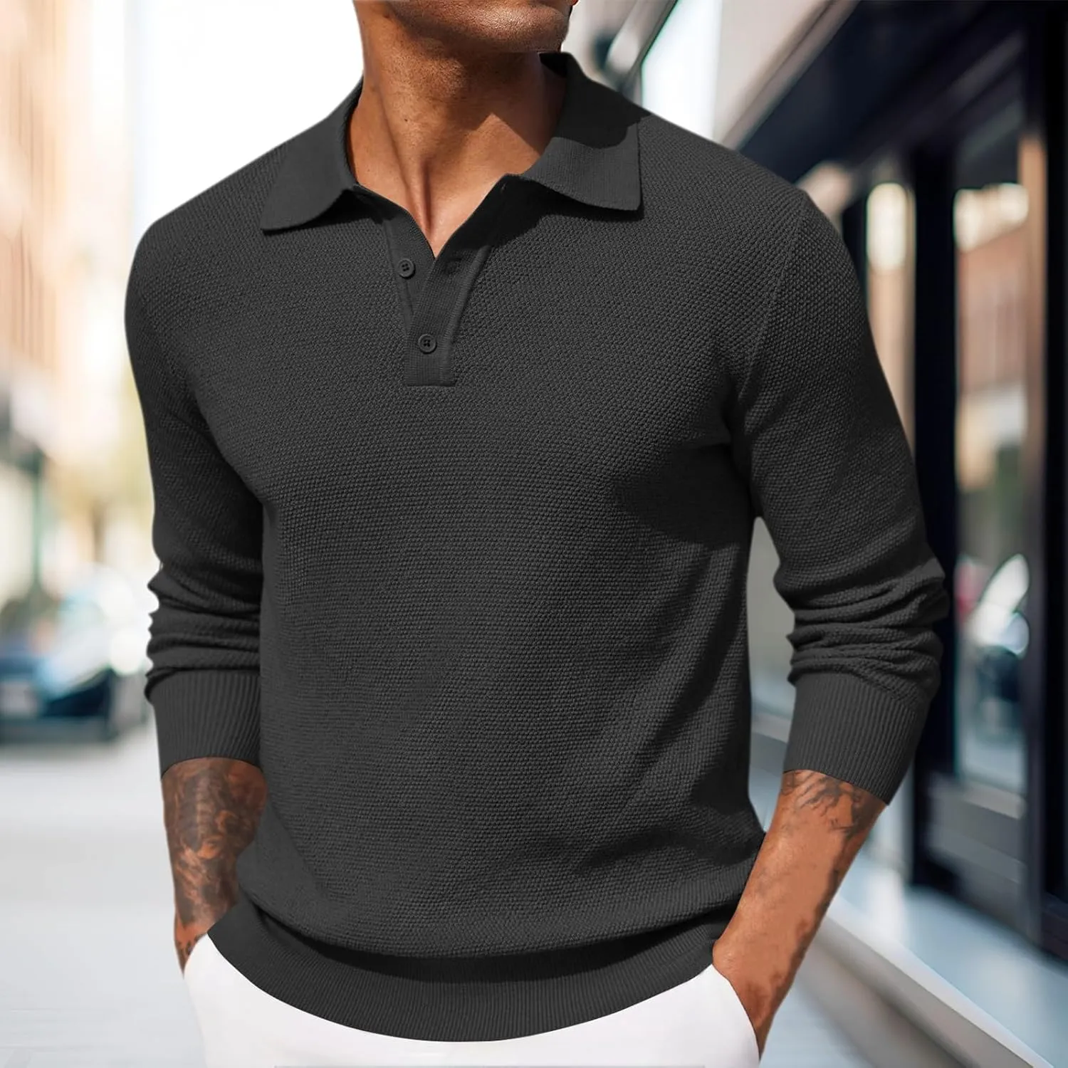 Cotton Long Sleeve Shirt Men Long Sleeved Shirt Mens Polo T Shirts Trucker Shirts for Men Men's Quarter Zip