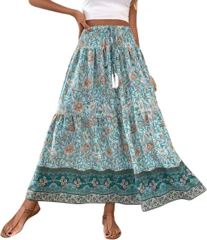 Cotton Skirts for Women High Waist Flowy A-Line Maxi Skirt Bohemian Long Skirt