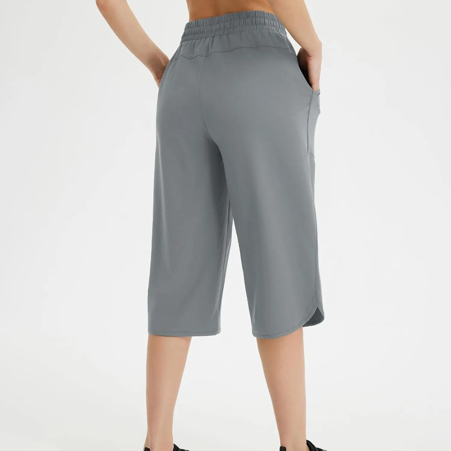 Cropped Trousers Women Summer Capri Pants with Pocket Loose Wide Leg Pant High Waist Sports Yoga Running Hiking Bottoms
