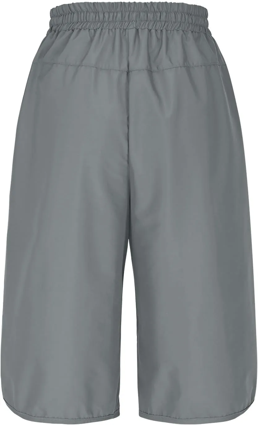 Cropped Trousers Women Summer Capri Pants with Pocket Loose Wide Leg Pant High Waist Sports Yoga Running Hiking Bottoms