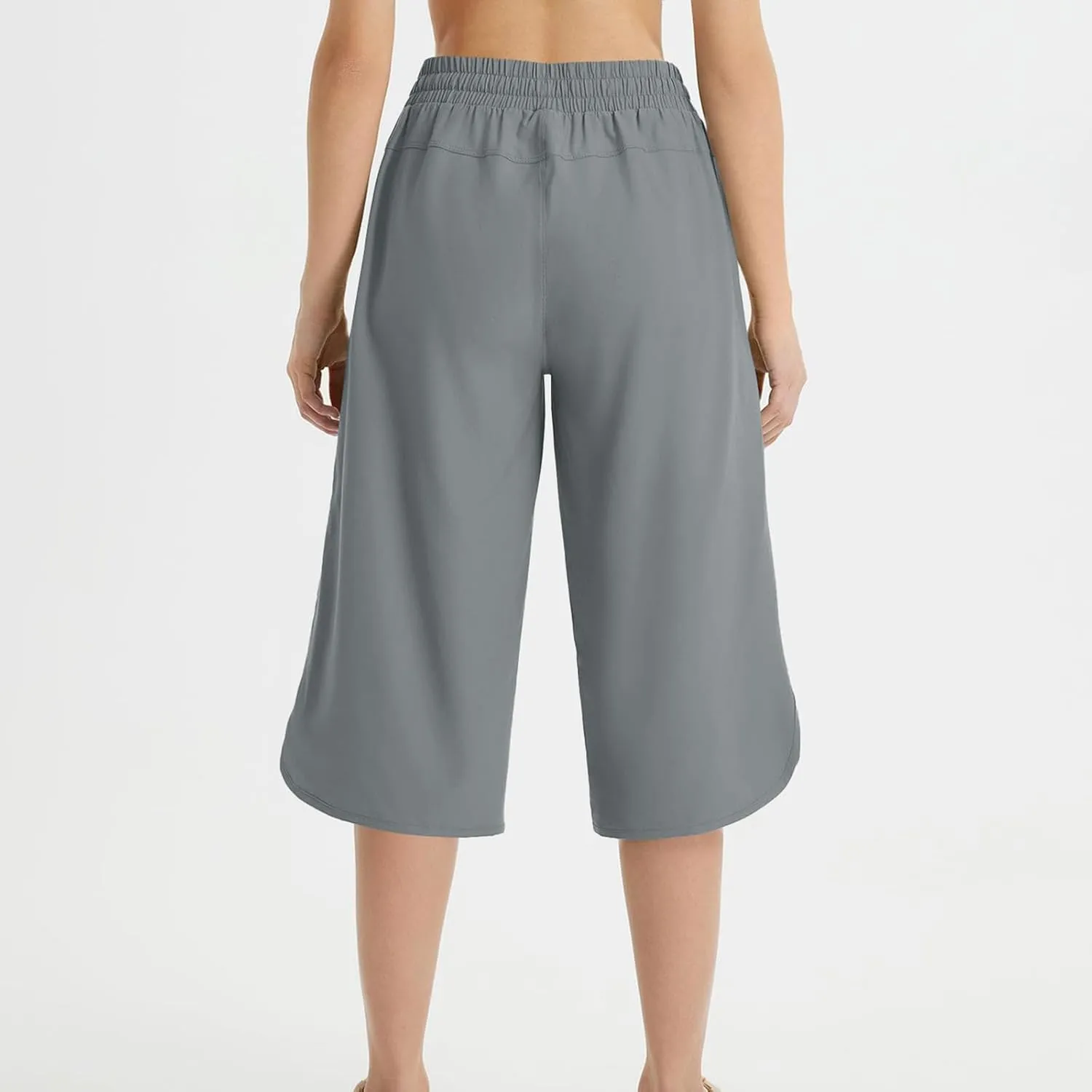 Cropped Trousers Women Summer Capri Pants with Pocket Loose Wide Leg Pant High Waist Sports Yoga Running Hiking Bottoms