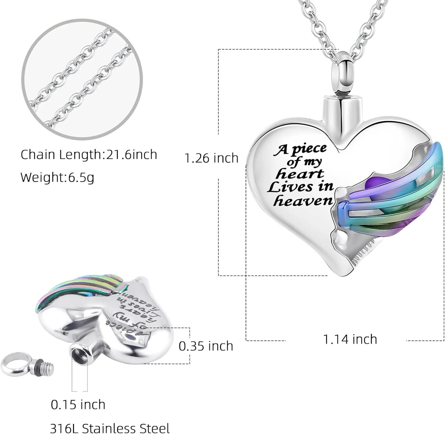 Customize Cremation Jewelry - Heart Cremation Jewelry Urn Necklace Pendant for Human - A piece of my heart Lives in heaven Personalized Necklaces Engraved Names Jewelry