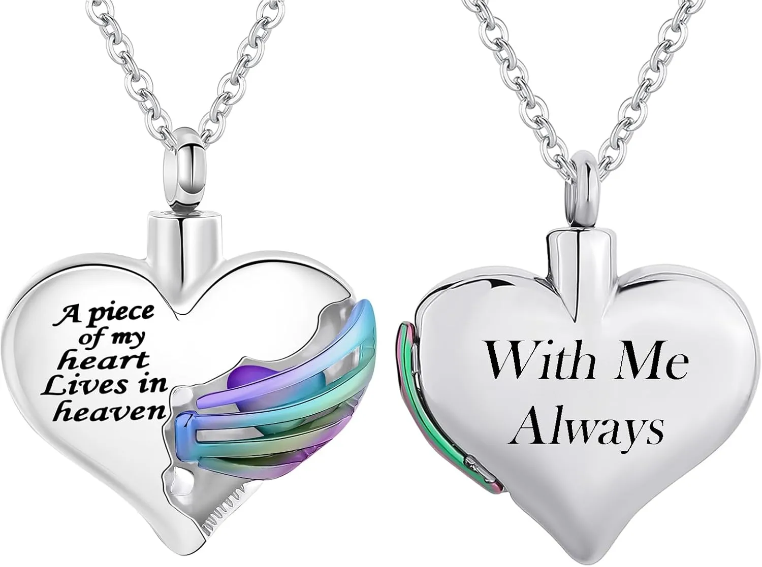Customize Cremation Jewelry - Heart Cremation Jewelry Urn Necklace Pendant for Human - A piece of my heart Lives in heaven Personalized Necklaces Engraved Names Jewelry