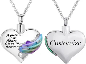 Customize Cremation Jewelry - Heart Cremation Jewelry Urn Necklace Pendant for Human - A piece of my heart Lives in heaven Personalized Necklaces Engraved Names Jewelry