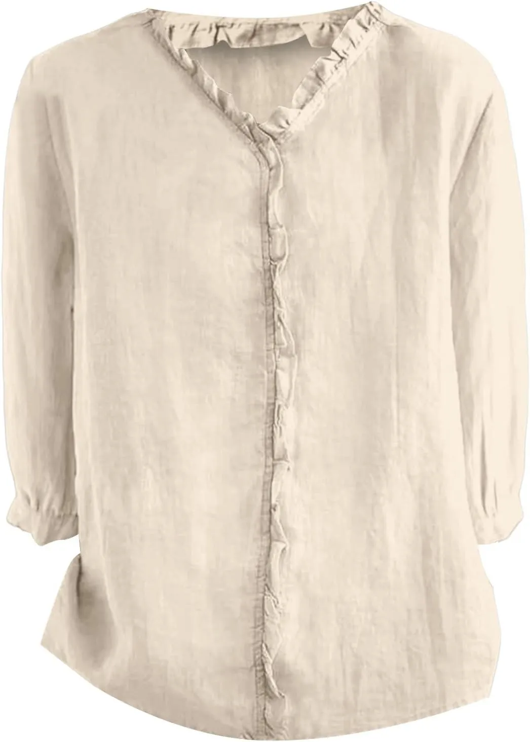 Cute Linen Shirts for Women Lapel Collared 3/4 Sleeve Print Tunic Blouses Casual Loose 2025 T-Shirt Tops for Summer