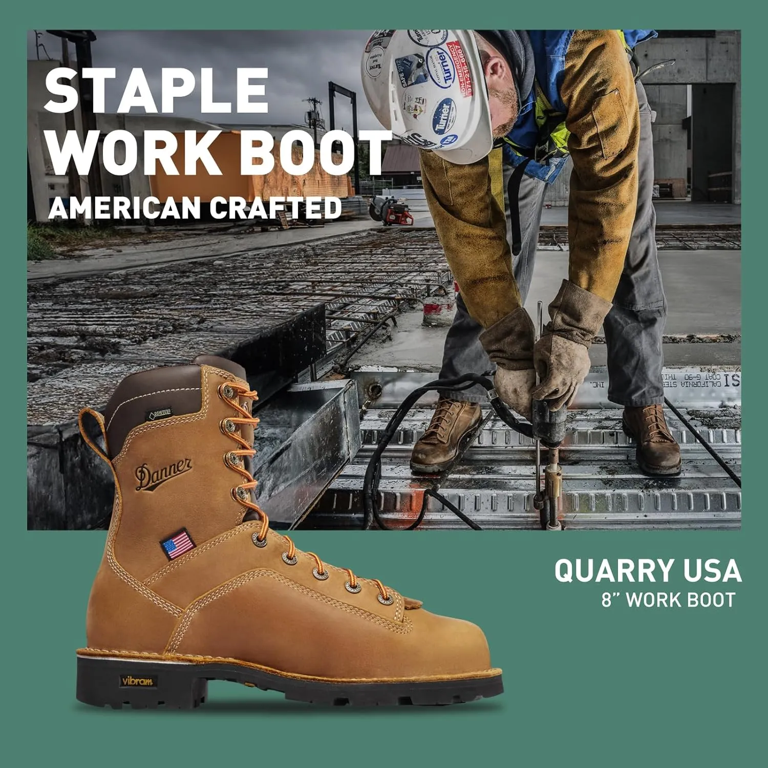 Danner 8 Quarry USA Waterproof Work Boots for Men - Full-Grain Leather with Gore-Tex, 3-Density Cushion Footbed & Traction Heel Outsole, EH Resistant