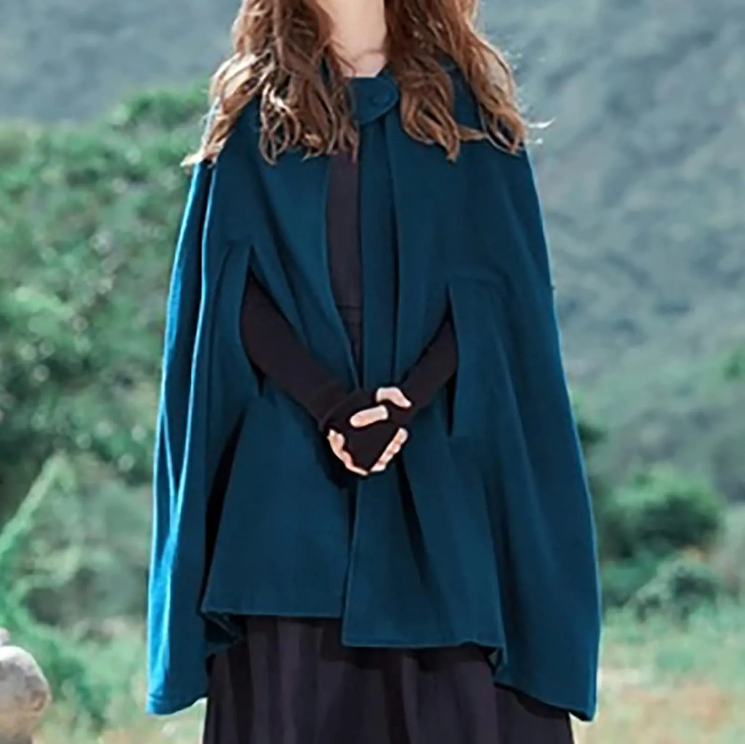 DASAYO Women Oversize Long Cloak Hooded Cardigan Open Front Cape Mantle Trench Coats Shawl Cape Windproof Walker Coat Winter