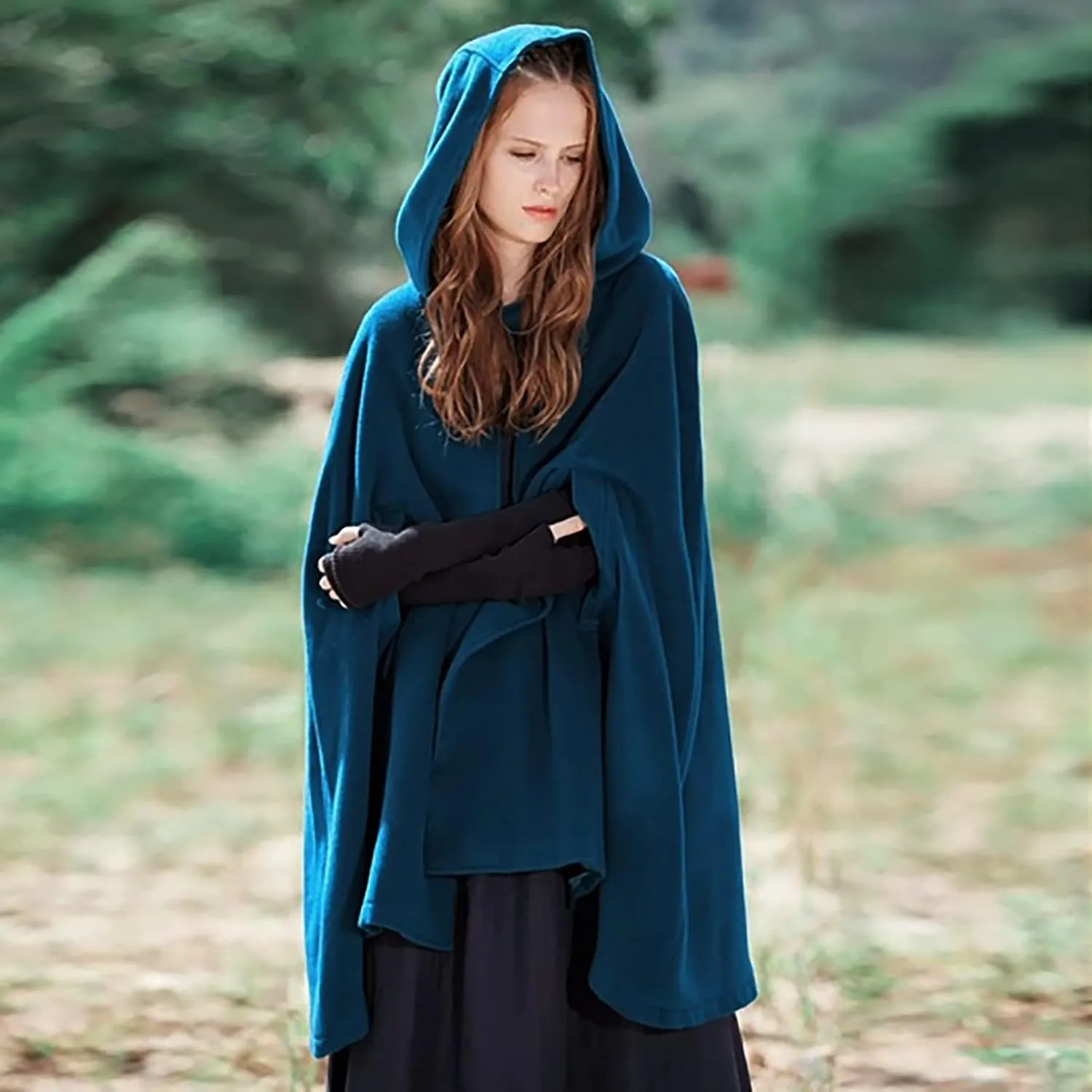 DASAYO Women Oversize Long Cloak Hooded Cardigan Open Front Cape Mantle Trench Coats Shawl Cape Windproof Walker Coat Winter
