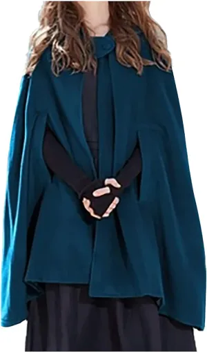 DASAYO Women Oversize Long Cloak Hooded Cardigan Open Front Cape Mantle Trench Coats Shawl Cape Windproof Walker Coat Winter