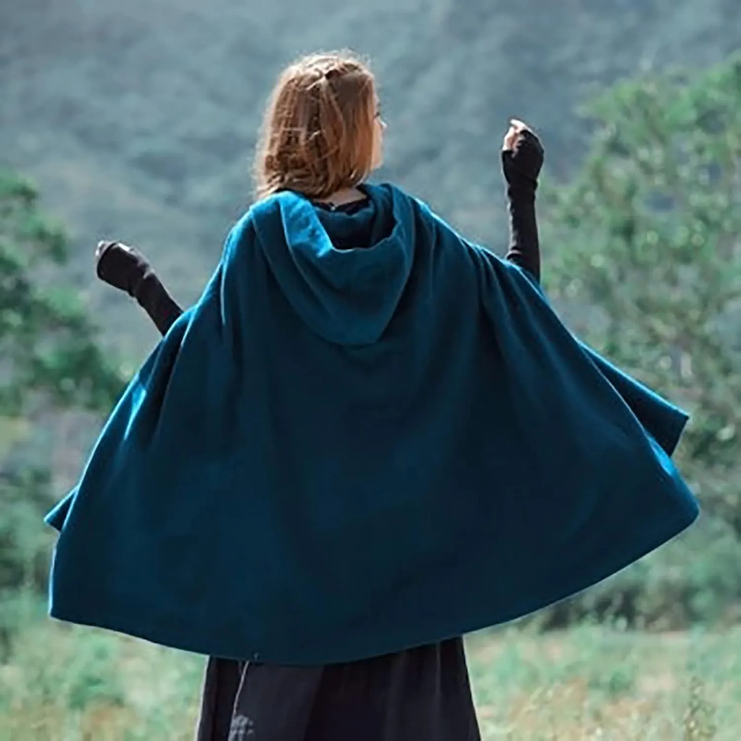 DASAYO Women Oversize Long Cloak Hooded Cardigan Open Front Cape Mantle Trench Coats Shawl Cape Windproof Walker Coat Winter