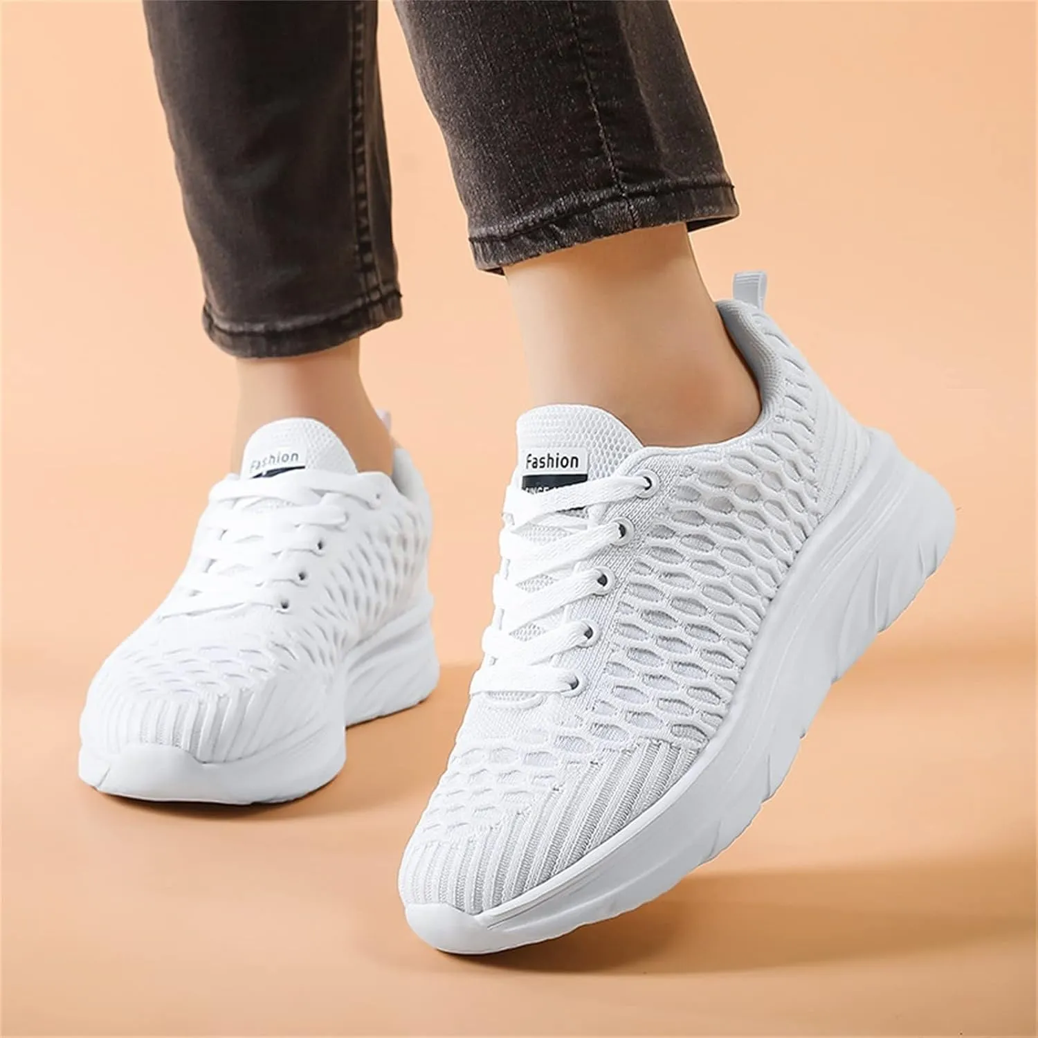 Dheva-C Women's Comfort Slip On Shoes Fashion Orthopedic Sneakers Walking Runing Flat Heel Sneakers Lace Up Shoes Non-Slip Walking Shoes White Athletic Platform Sneakers