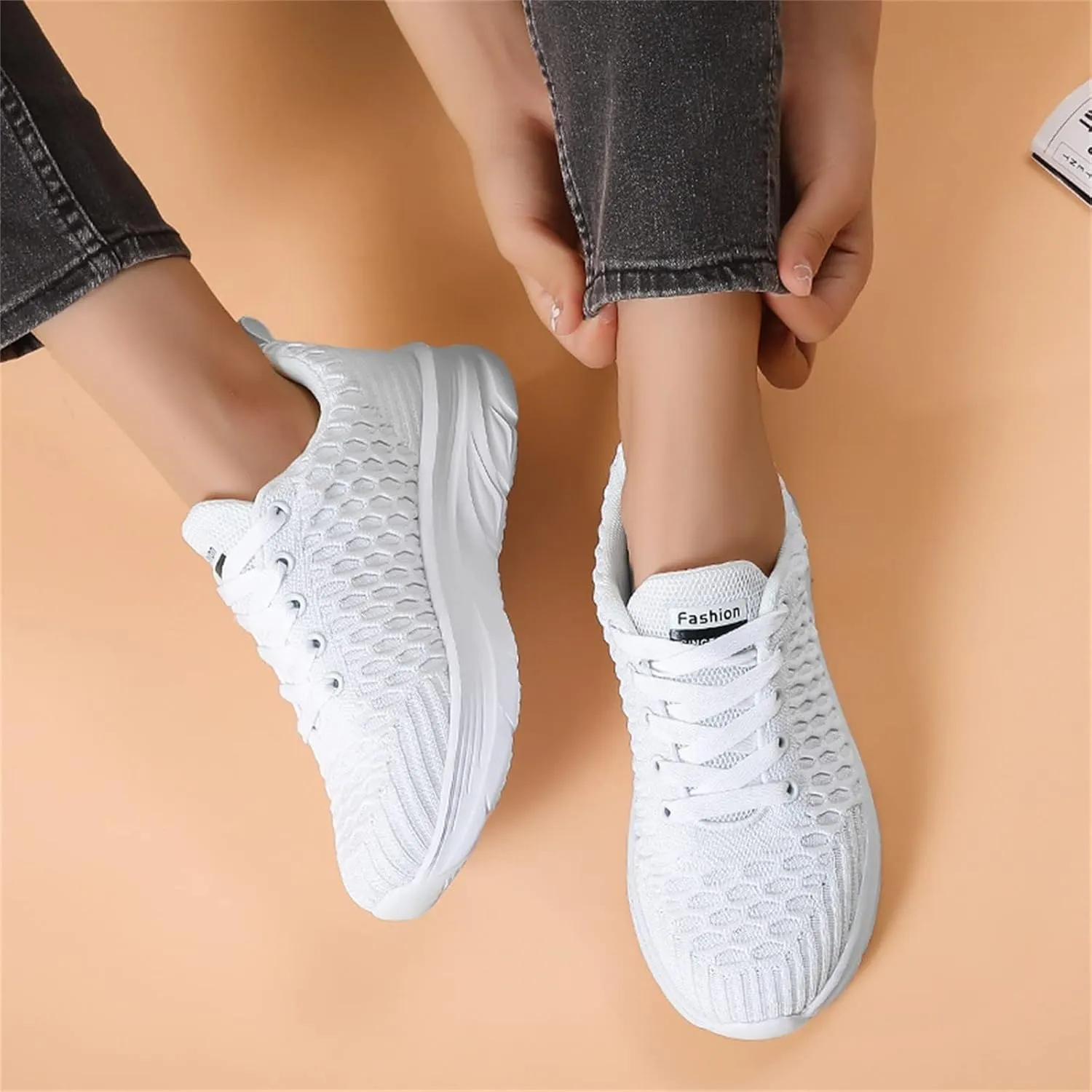 Dheva-C Women's Comfort Slip On Shoes Fashion Orthopedic Sneakers Walking Runing Flat Heel Sneakers Lace Up Shoes Non-Slip Walking Shoes White Athletic Platform Sneakers