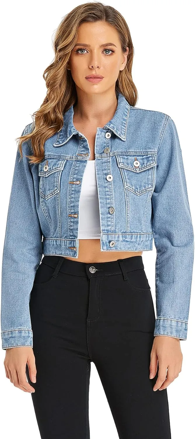 Dilgul Women's Denim Jackets Long Sleeves Button Down Jean Jacket with Pockets