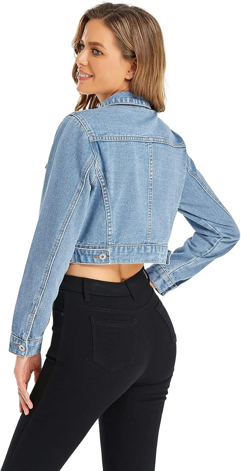 Dilgul Women's Denim Jackets Long Sleeves Button Down Jean Jacket with Pockets