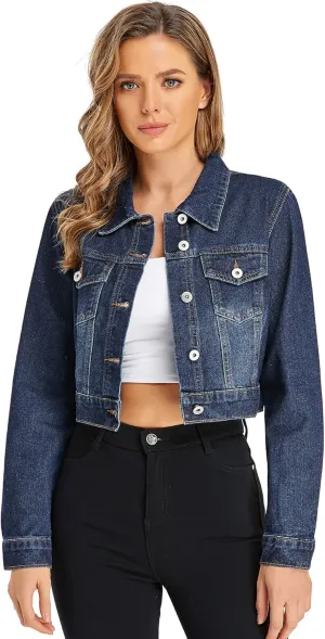 Dilgul Women's Denim Jackets Long Sleeves Button Down Jean Jacket with Pockets