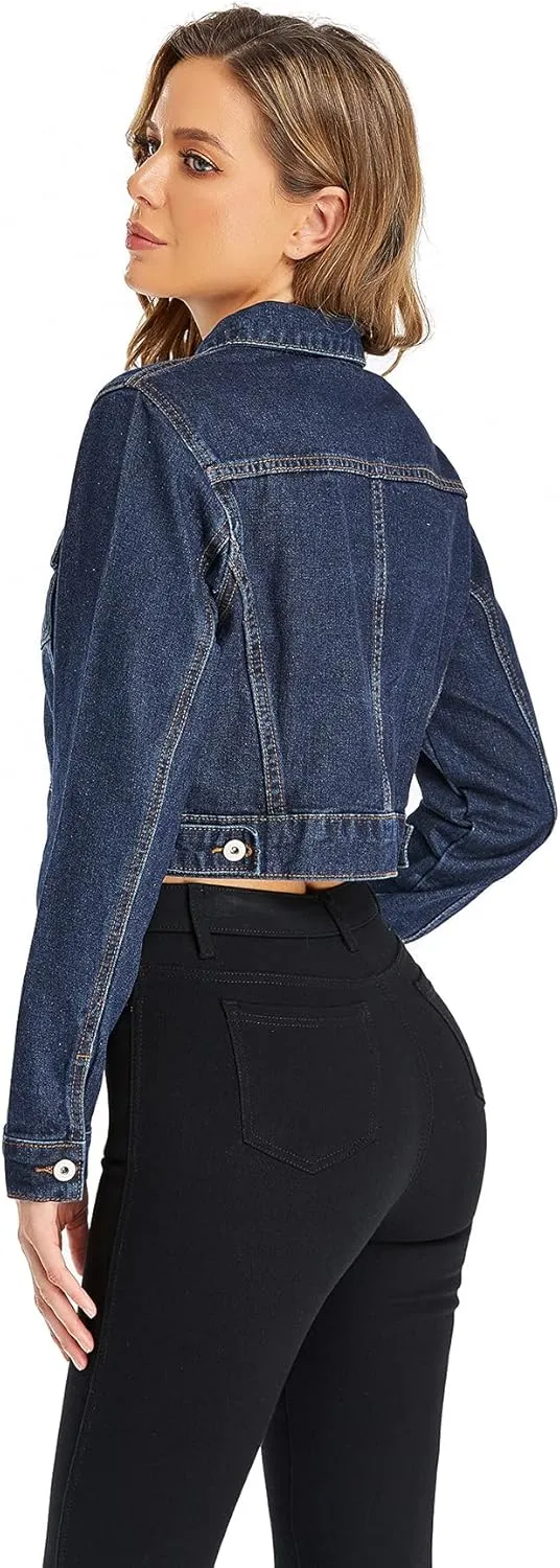 Dilgul Women's Denim Jackets Long Sleeves Button Down Jean Jacket with Pockets