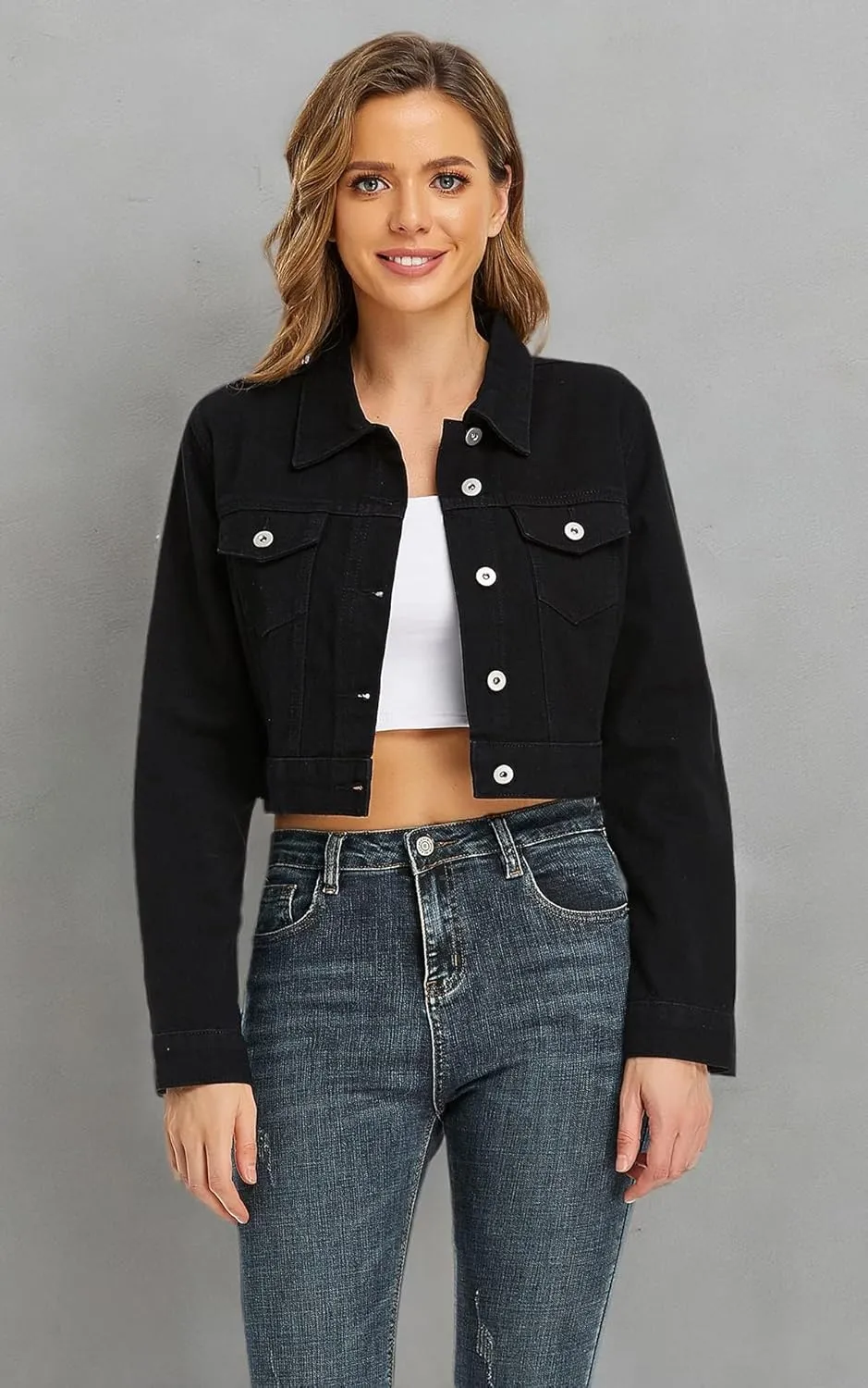 Dilgul Women's Denim Jackets Long Sleeves Button Down Jean Jacket with Pockets