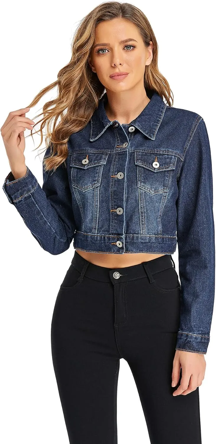 Dilgul Women's Denim Jackets Long Sleeves Button Down Jean Jacket with Pockets