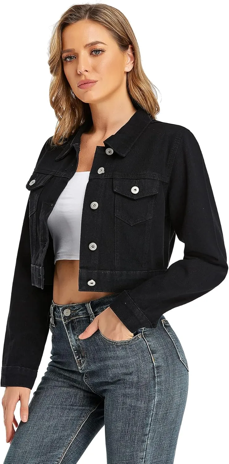 Dilgul Women's Denim Jackets Long Sleeves Button Down Jean Jacket with Pockets
