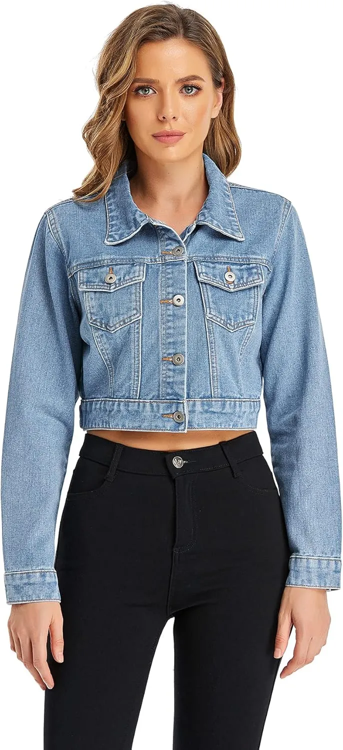 Dilgul Women's Denim Jackets Long Sleeves Button Down Jean Jacket with Pockets