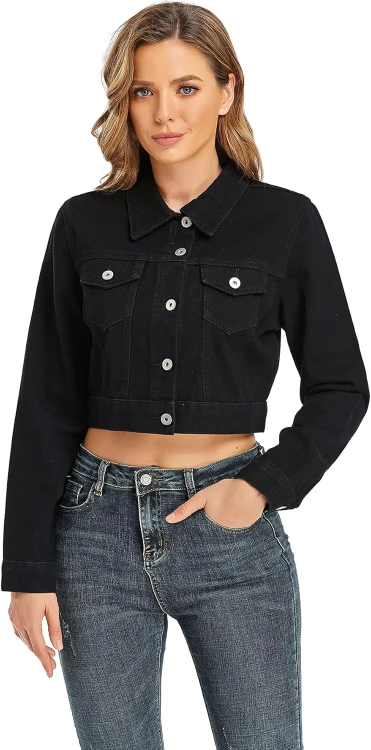 Dilgul Women's Denim Jackets Long Sleeves Button Down Jean Jacket with Pockets