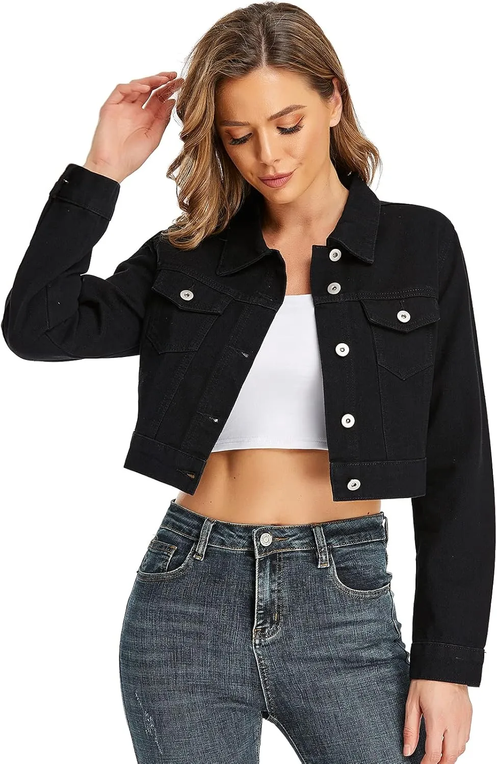 Dilgul Women's Denim Jackets Long Sleeves Button Down Jean Jacket with Pockets