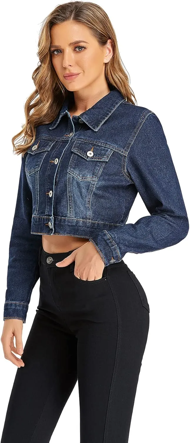 Dilgul Women's Denim Jackets Long Sleeves Button Down Jean Jacket with Pockets