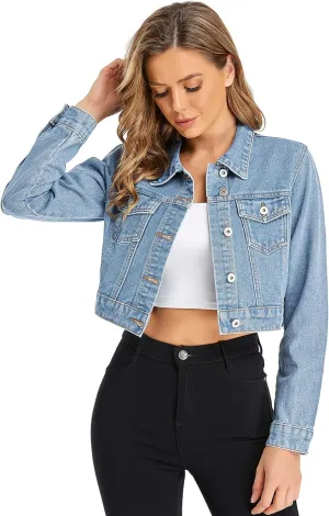 Dilgul Women's Denim Jackets Long Sleeves Button Down Jean Jacket with Pockets
