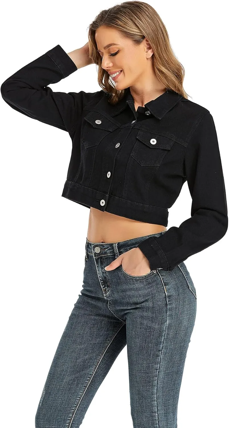 Dilgul Women's Denim Jackets Long Sleeves Button Down Jean Jacket with Pockets