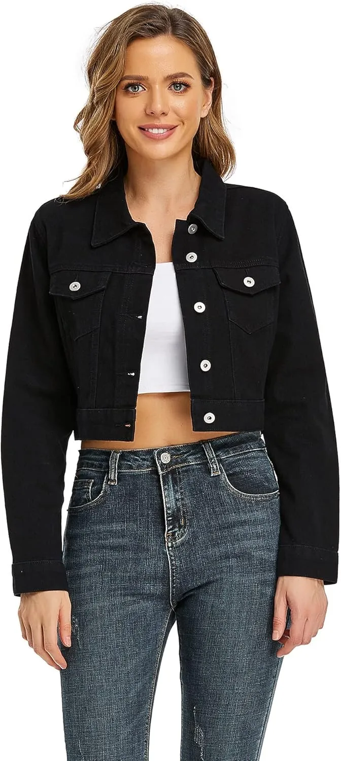 Dilgul Women's Denim Jackets Long Sleeves Button Down Jean Jacket with Pockets