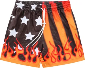 DIOTSR Mens Flame Graphic Basketball Shorts Cool Retro Running Athletic Shorts Drawstring Waist Casual Track Shorts