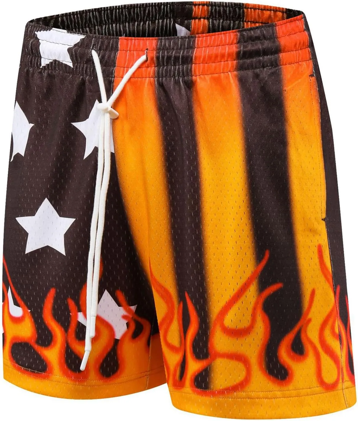 DIOTSR Mens Flame Graphic Basketball Shorts Cool Retro Running Athletic Shorts Drawstring Waist Casual Track Shorts