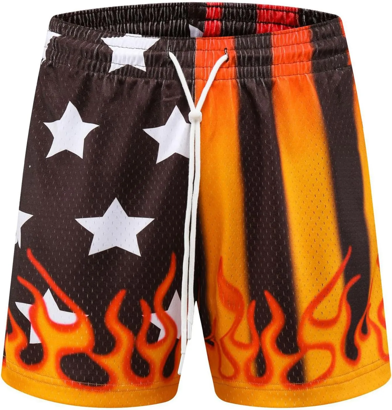 DIOTSR Mens Flame Graphic Basketball Shorts Cool Retro Running Athletic Shorts Drawstring Waist Casual Track Shorts