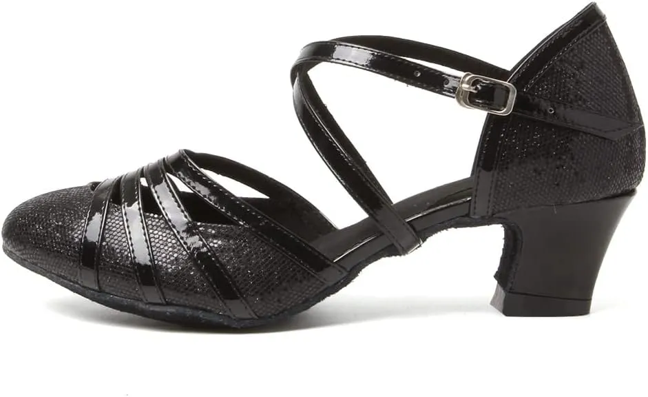 DKZSYIM Glitter Women Latin Dance Shoes Closed Toe Ballroom Salsa Tango Practice Performence Party Dancing Shoes,Model CMJ-512