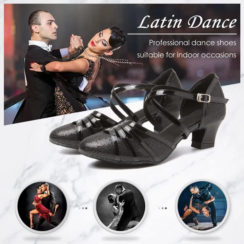 DKZSYIM Glitter Women Latin Dance Shoes Closed Toe Ballroom Salsa Tango Practice Performence Party Dancing Shoes,Model CMJ-512