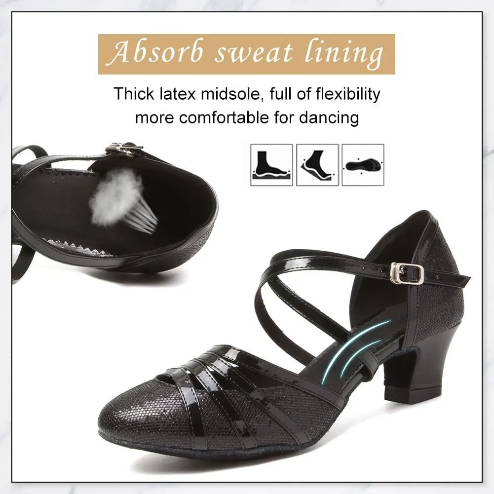DKZSYIM Glitter Women Latin Dance Shoes Closed Toe Ballroom Salsa Tango Practice Performence Party Dancing Shoes,Model CMJ-512