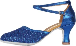 DKZSYIM Women's Blue Party Glitter Latin Dance Shoes Ballroom Performance Shoes,Model MF1802-6-7,8.5 B(M) US