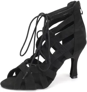 DKZSYIM Women's Latin Dance Boots Women Latin Salsa Ballroom Open Toe Lace-up Ankle Dance Shoes,Model QJW7180