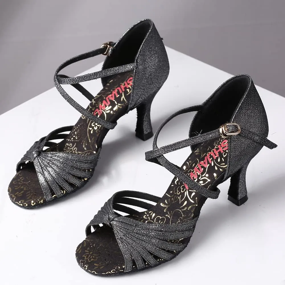 DKZSYIM Women's Latin Dance Shoes Professional Ballroom Salsa Practice Performance Dancing Shoes,Model KC-CL