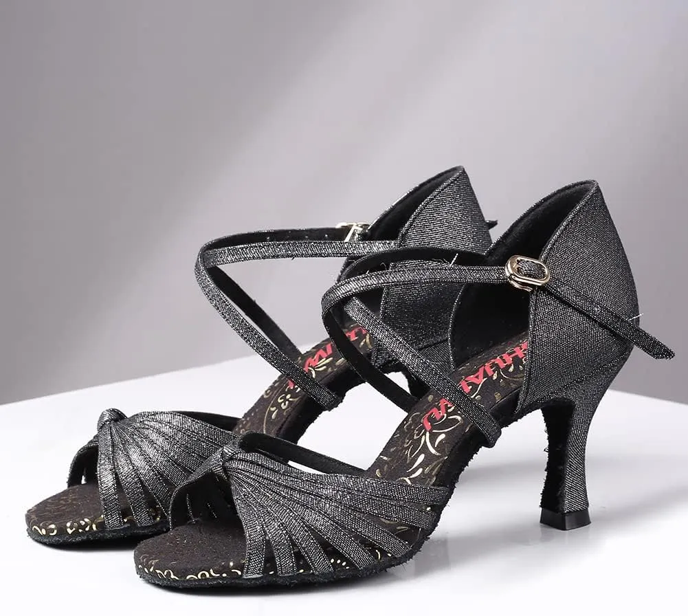 DKZSYIM Women's Latin Dance Shoes Professional Ballroom Salsa Practice Performance Dancing Shoes,Model KC-CL