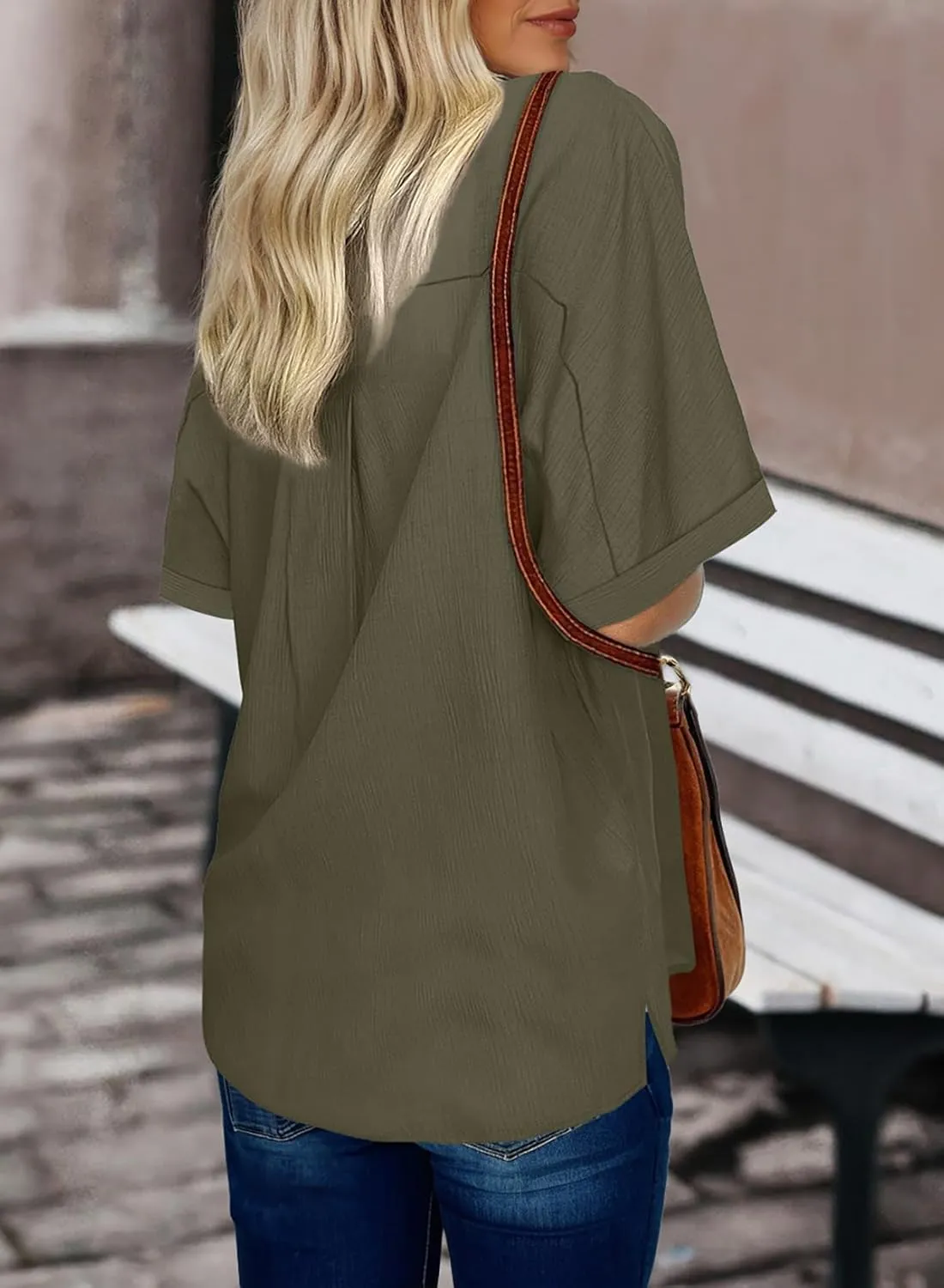 Dokotoo Women's Dressy Casual V Neck Short Sleeve Button Down Shirts Relaxed Work Business Loose Blouses Tops