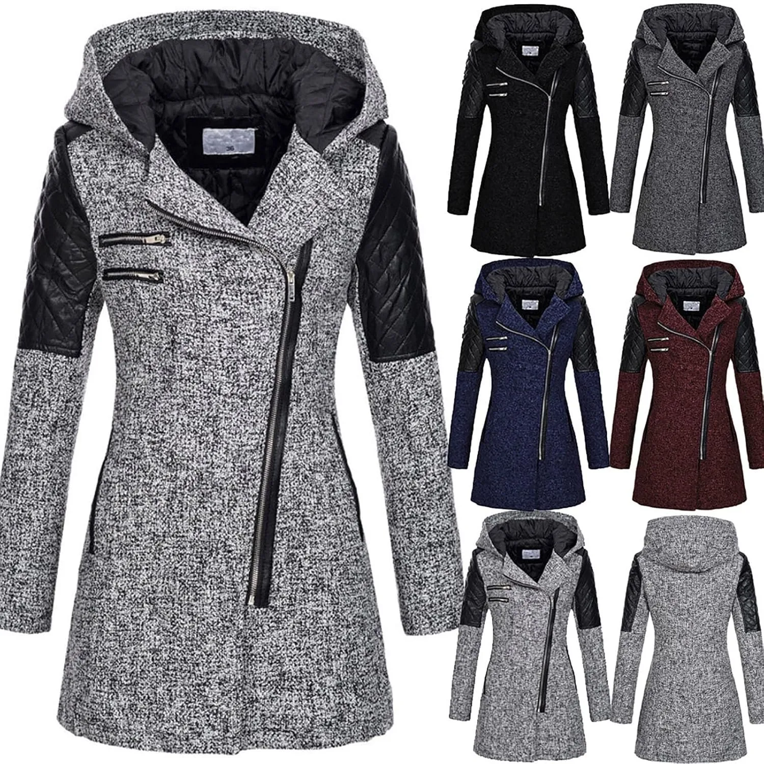 Double Breasted Trench Coats for Women 2024 Winter Wool Blend Lining Peacoats Mid-Length Hooded Jackets with Belt
