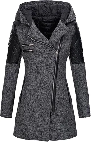 Double Breasted Trench Coats for Women 2024 Winter Wool Blend Lining Peacoats Mid-Length Hooded Jackets with Belt