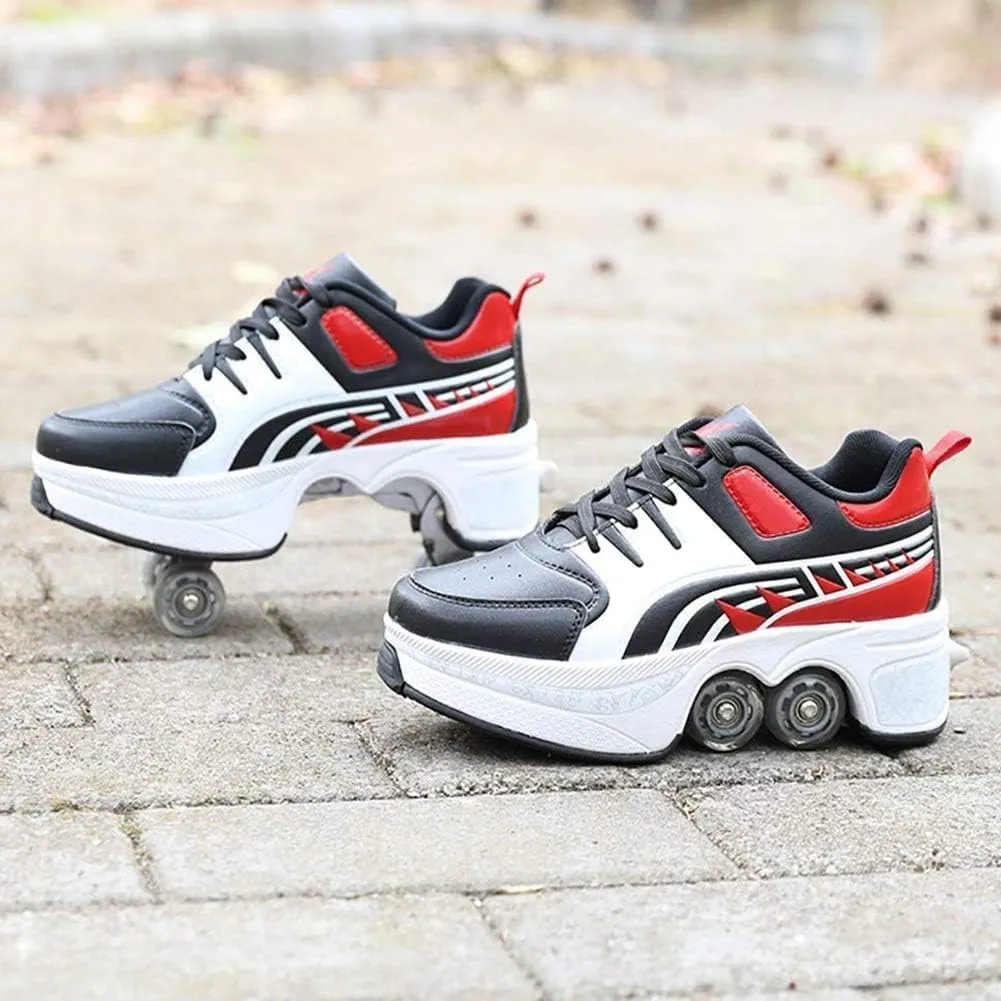Double-Row Deform Wheel Automatic Walking Shoes Invisible Deformation Roller Skate 2 in 1 Removable Pulley Skates Skating Parkour