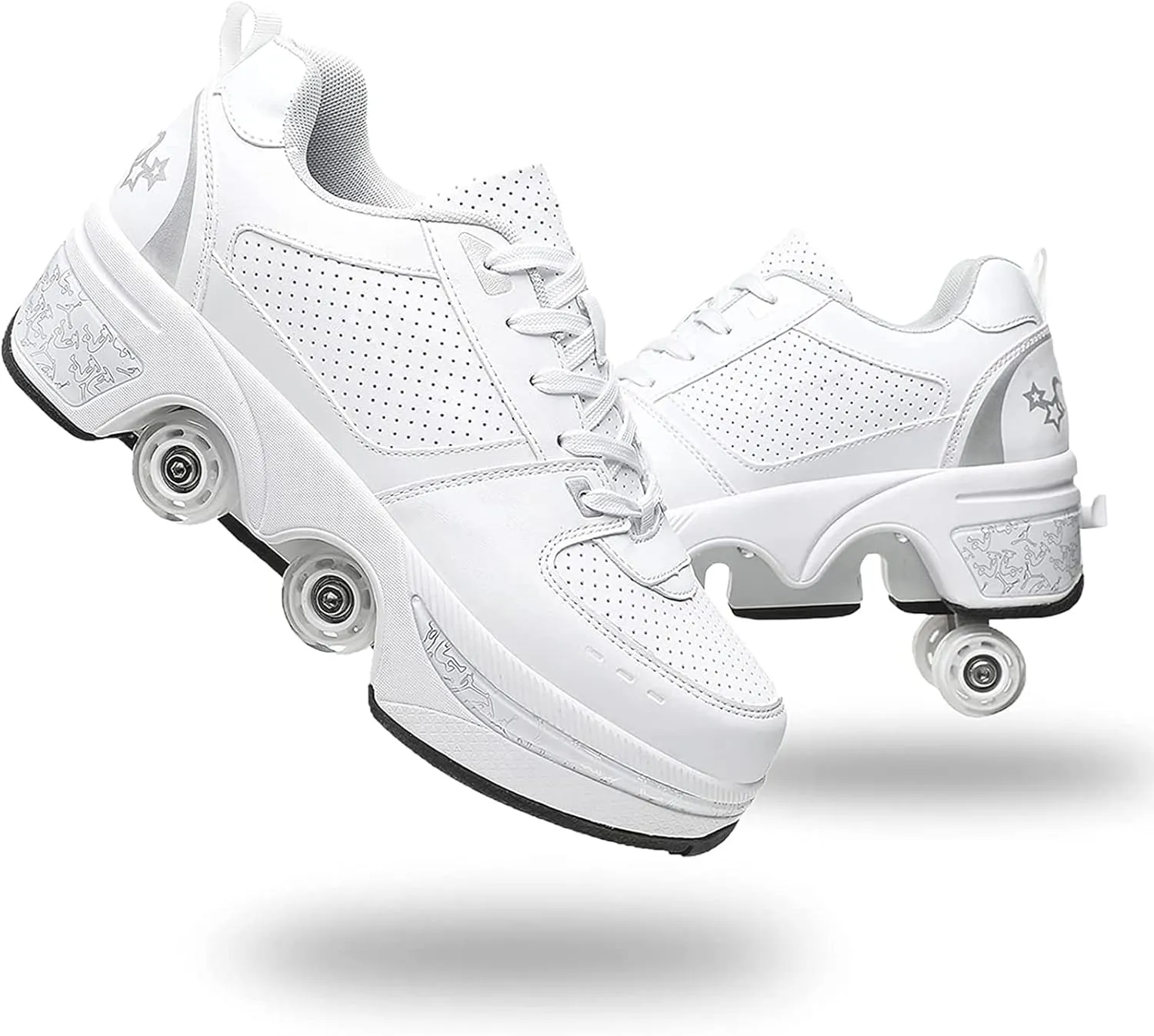 Double-Row Deform Wheel Automatic Walking Shoes Invisible Deformation Roller Skate 2 in 1 Removable Pulley Skates Skating Parkour
